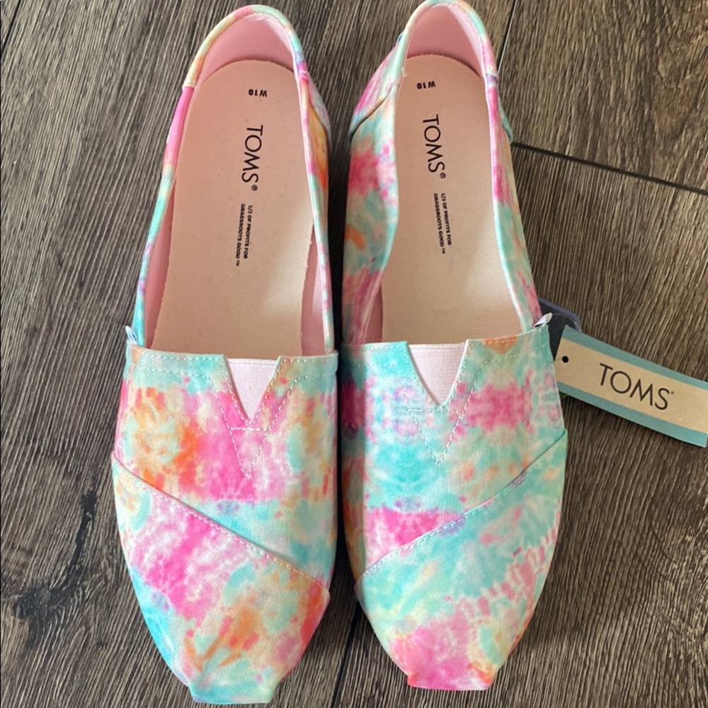 Toms Pink and Blue Flats Vibrant Canvas Loafers